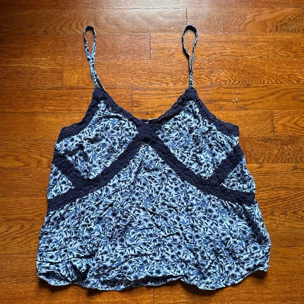 Aerie blue floral linen tank/sleep top